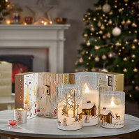 Eldnacele Flickering flameless glass snowman candles with remote control, timer, battery operated, real wax, LED pillar candles,